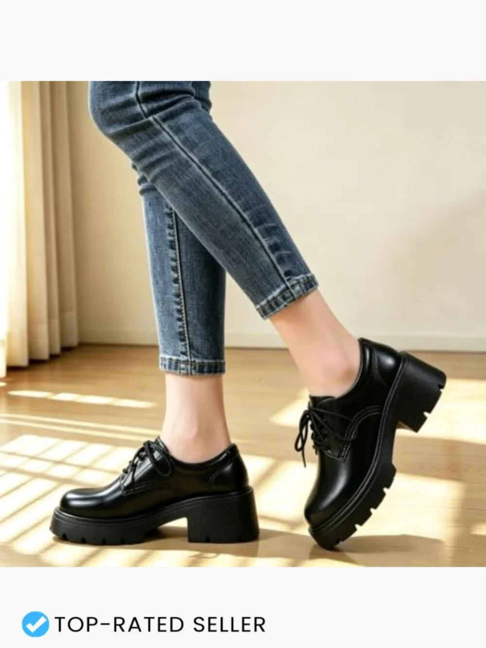 Women's Chunky Platform Oxford Shoes Lace Up Round Toe Memory Foam Cushioned